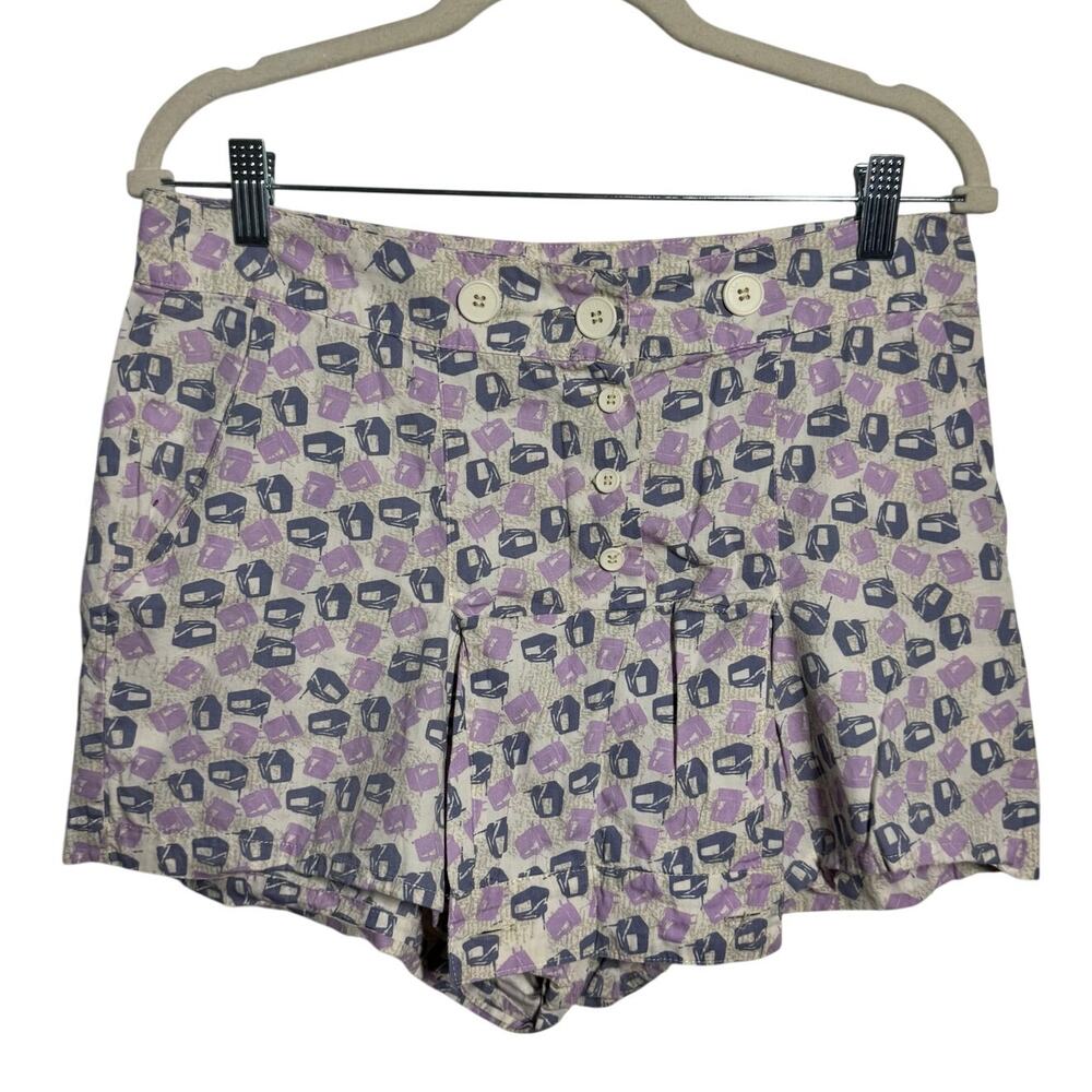Checklist High Waist Pleated Shorts Women Purple Geometric Retro Vintage 90s